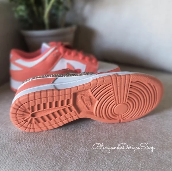 Bling Nike Dunk Low White Mango Womens Sneakers Shoes with Crystals Customized - Picture 5 of 6